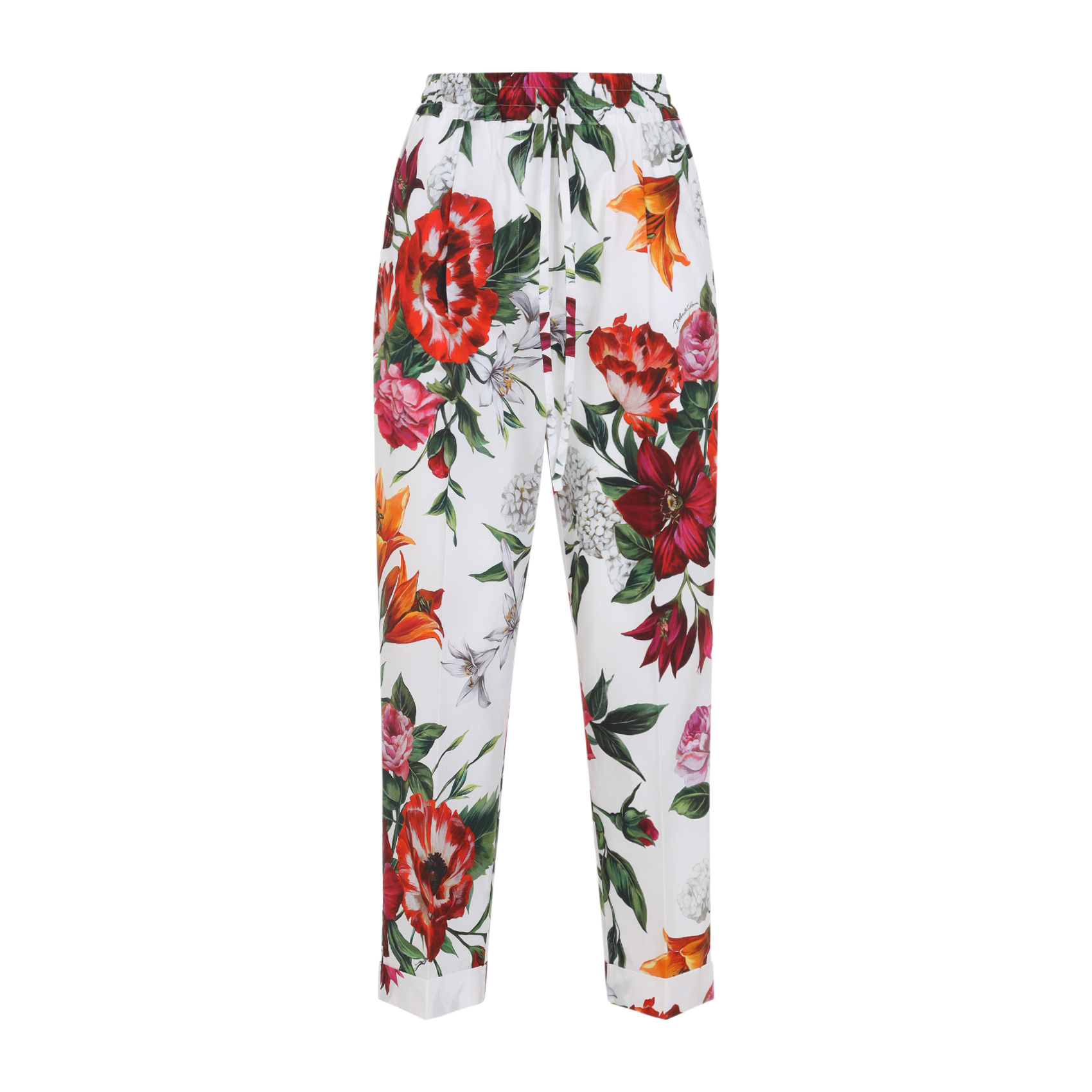 Dolce & Gabbana Elasticated Waist Floral Print Trousers In White
