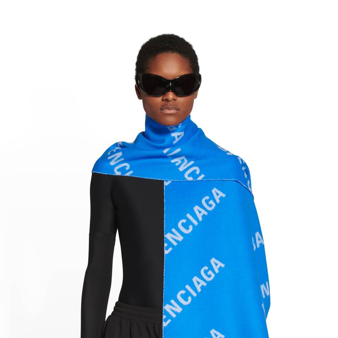 Balenciaga Logo-knit Wool Scarf In Blue