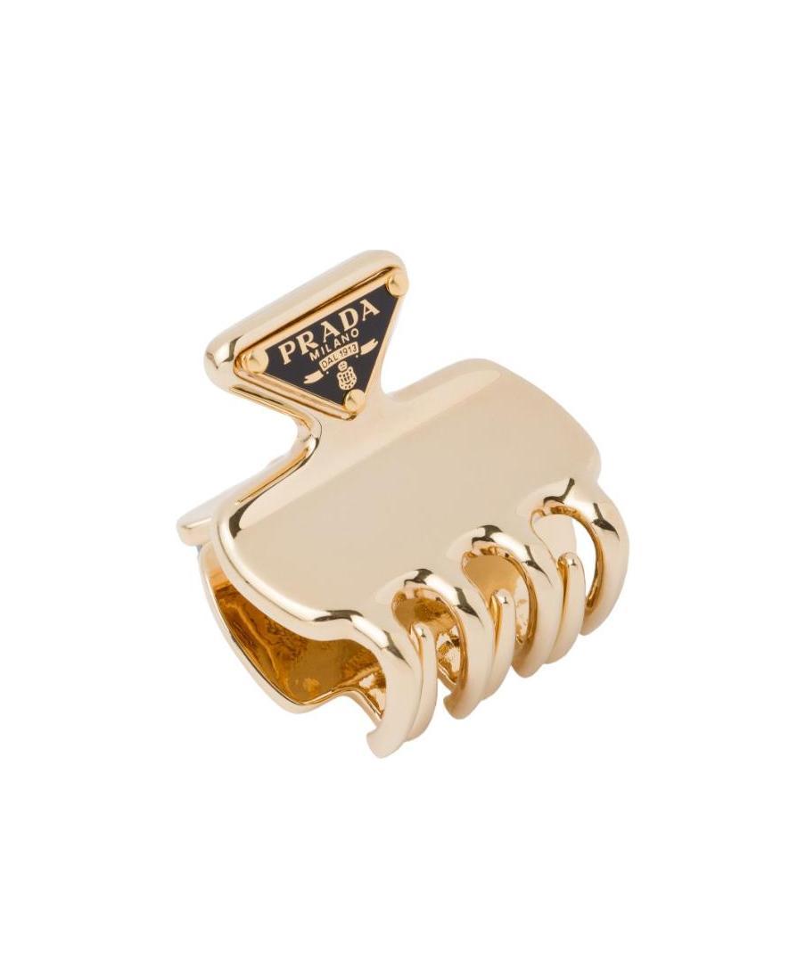 Prada Triangle-logo Claw Hair Clip In Yellow