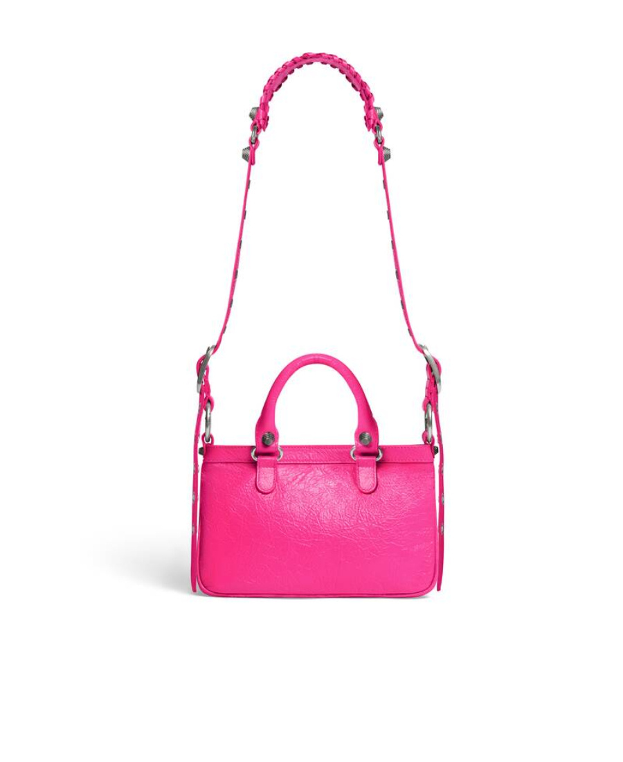 Balenciaga Green Leather Shoulder Handbag With Magnetic Closure And Metal Details In Pink