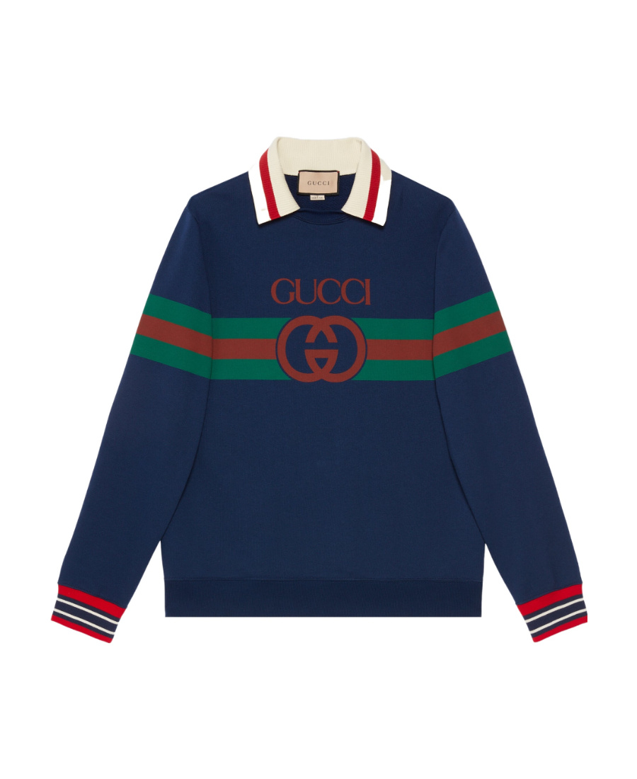 GUCCI WEB-STRIPE COLLARED SWEATSHIRT