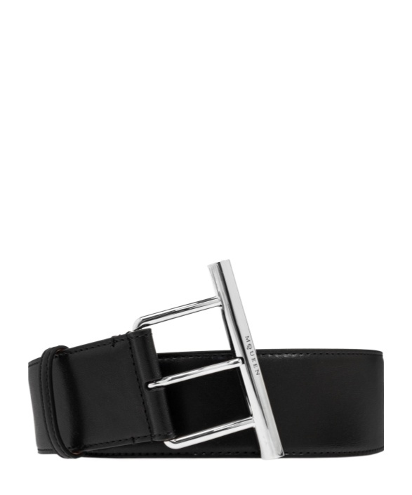 Alexander Mcqueen T-bar Buckled Logo Engraved Belt In Black