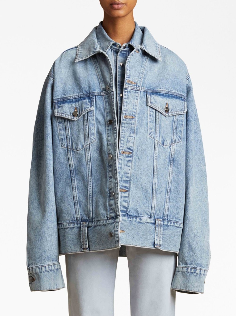 Shop Khaite Rizzo Buttoned Denim Jacket In Blue