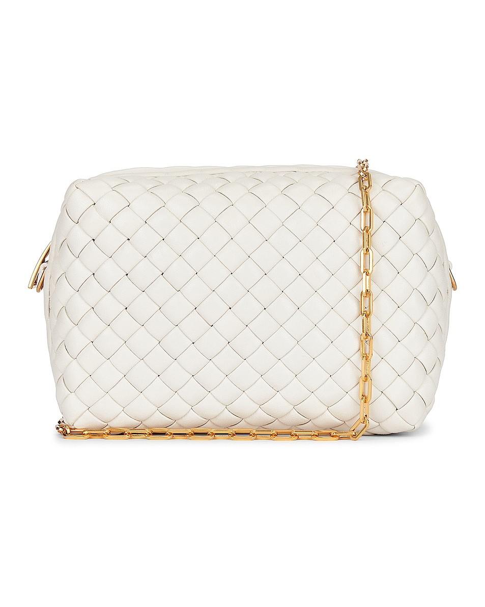 Bottega Veneta Loop Small Intrecciato Napa Shoulder Bag In White
