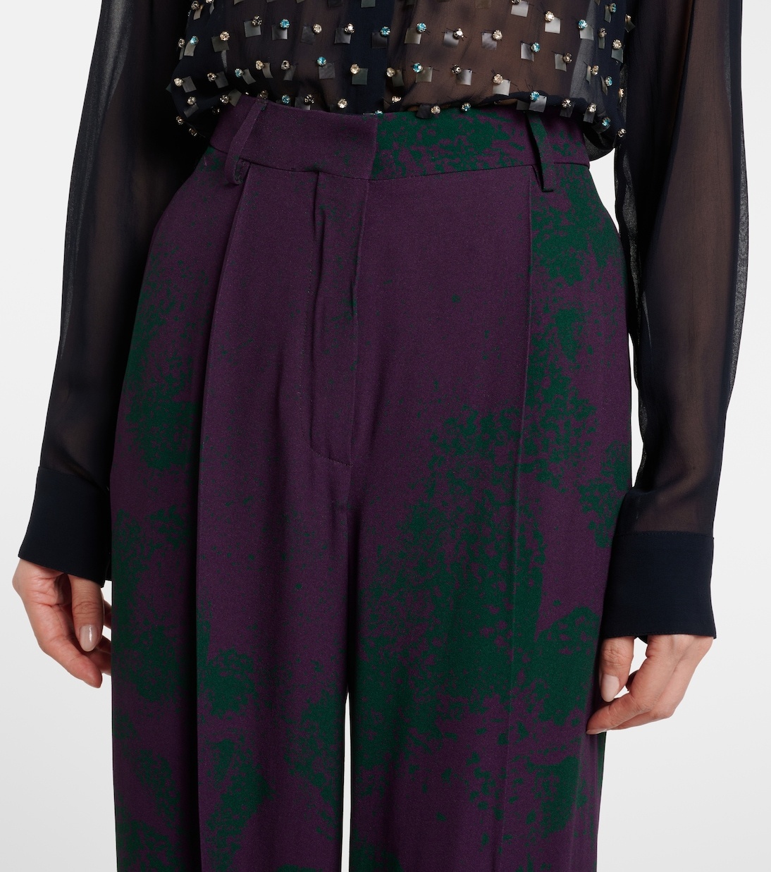 Dries Van Noten Printed Wide-leg Pants In Black