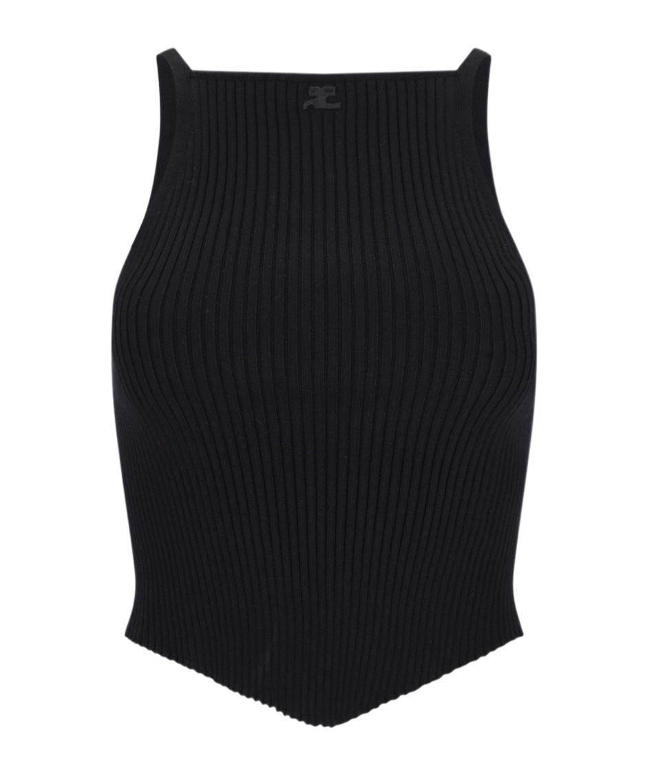 Shop Courrèges Logo-embroidered Ribbed Tank Top In Black