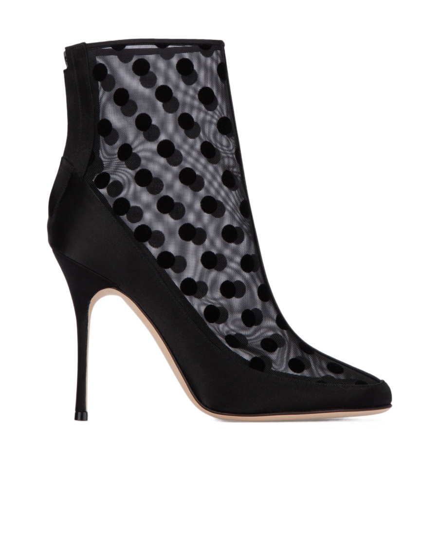 Manolo Blahnik Mukinka 105 Satin-trimmed Polka-dot Mesh Ankle Boots In Black