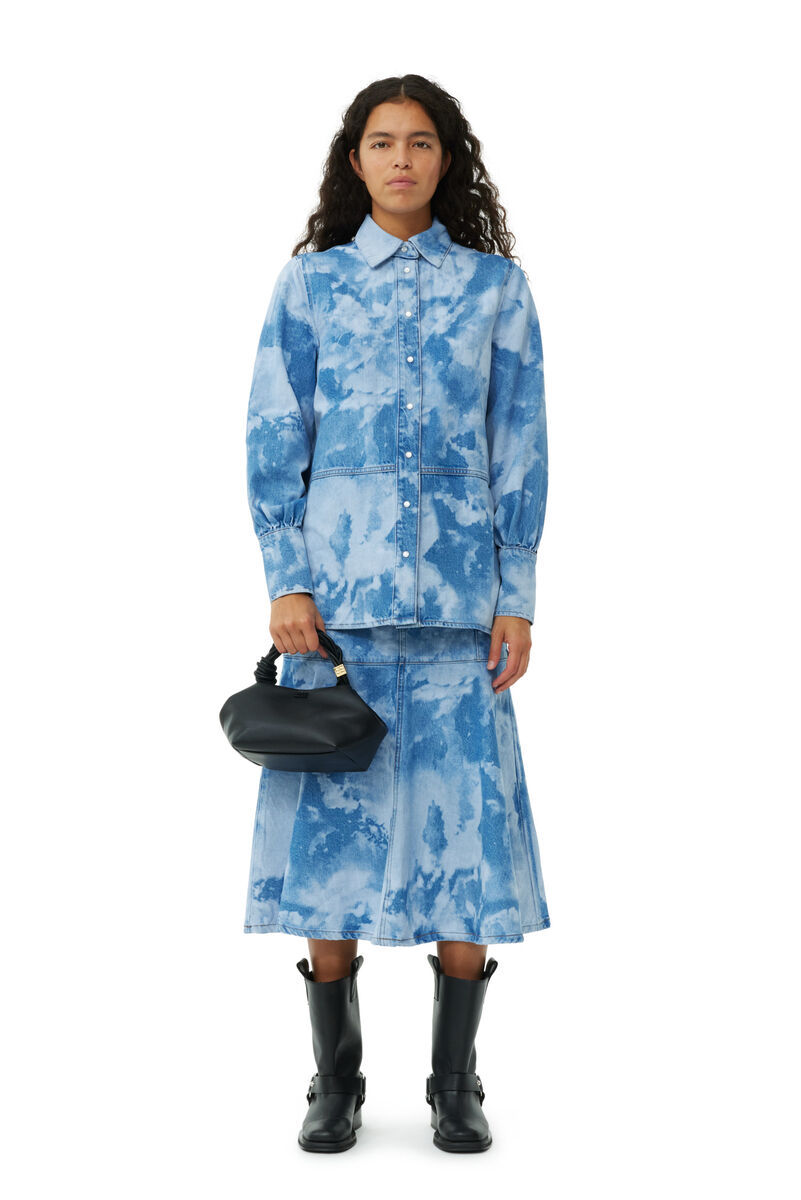 Shop Ganni Blue Bleach Denim Shirt