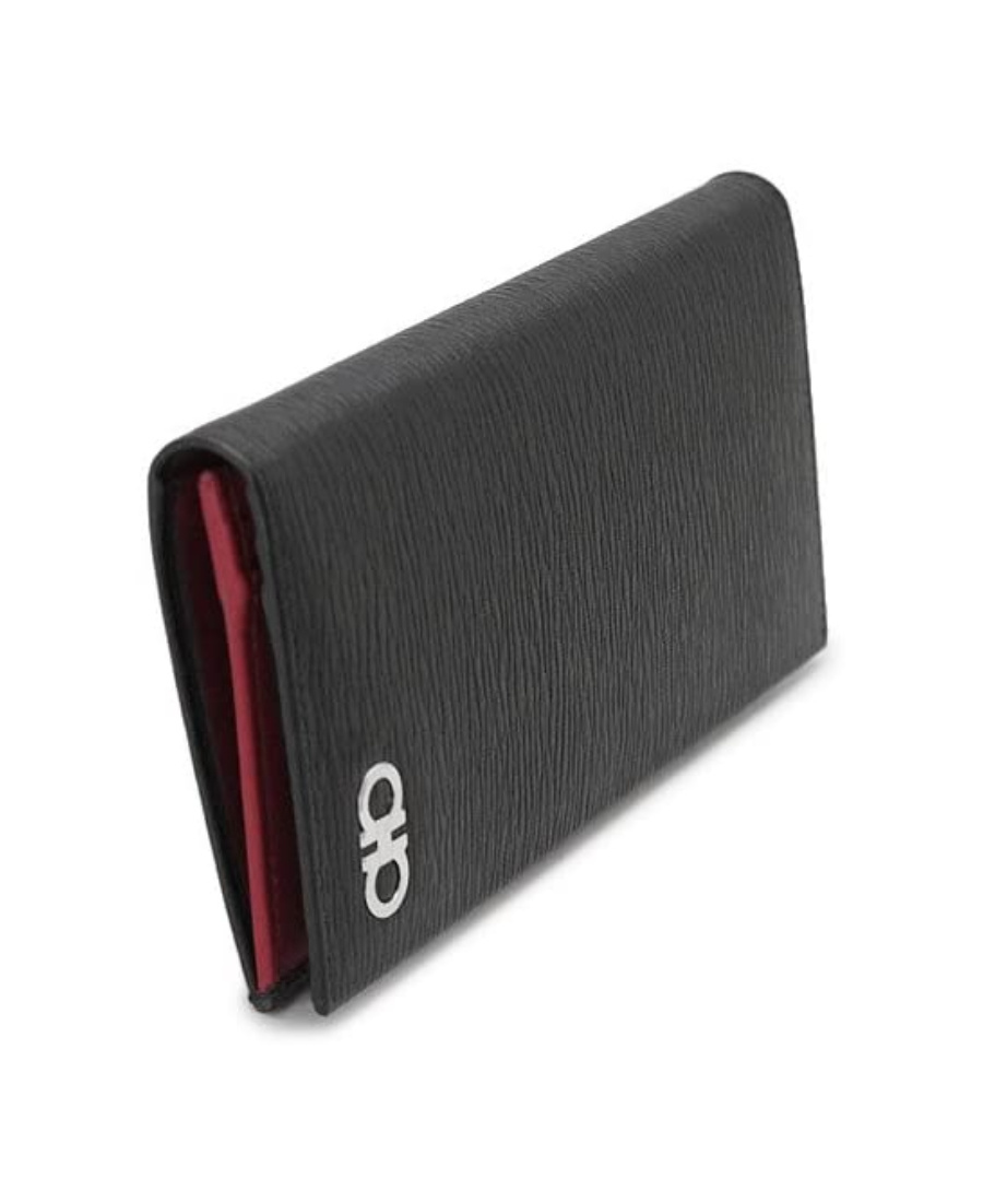Ferragamo Small Gancio Double-folded Wallet In Black