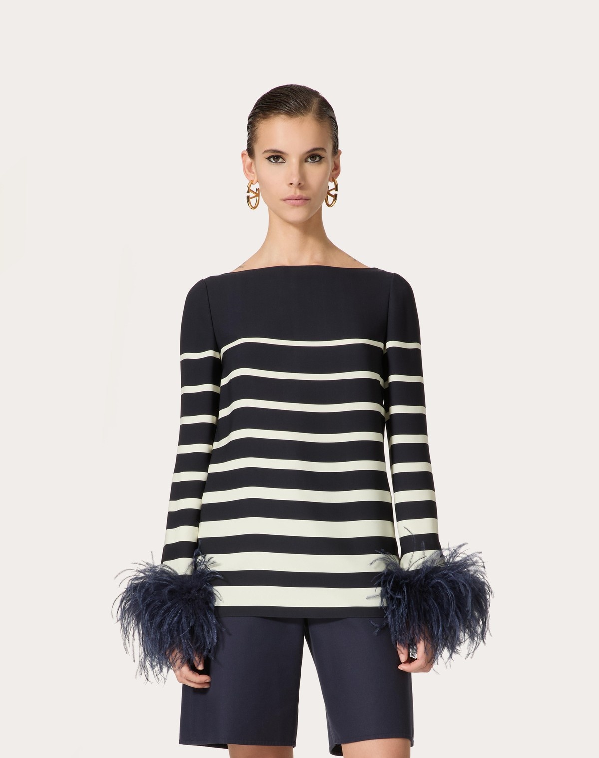 Valentino Silk Feather-trimmed Blouse In Black