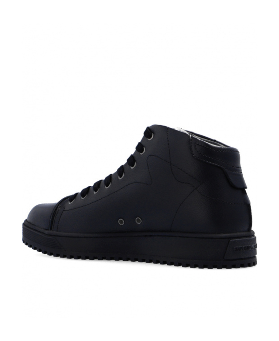 Emporio Armani Embossed-logo Lace-up Trainers In Black