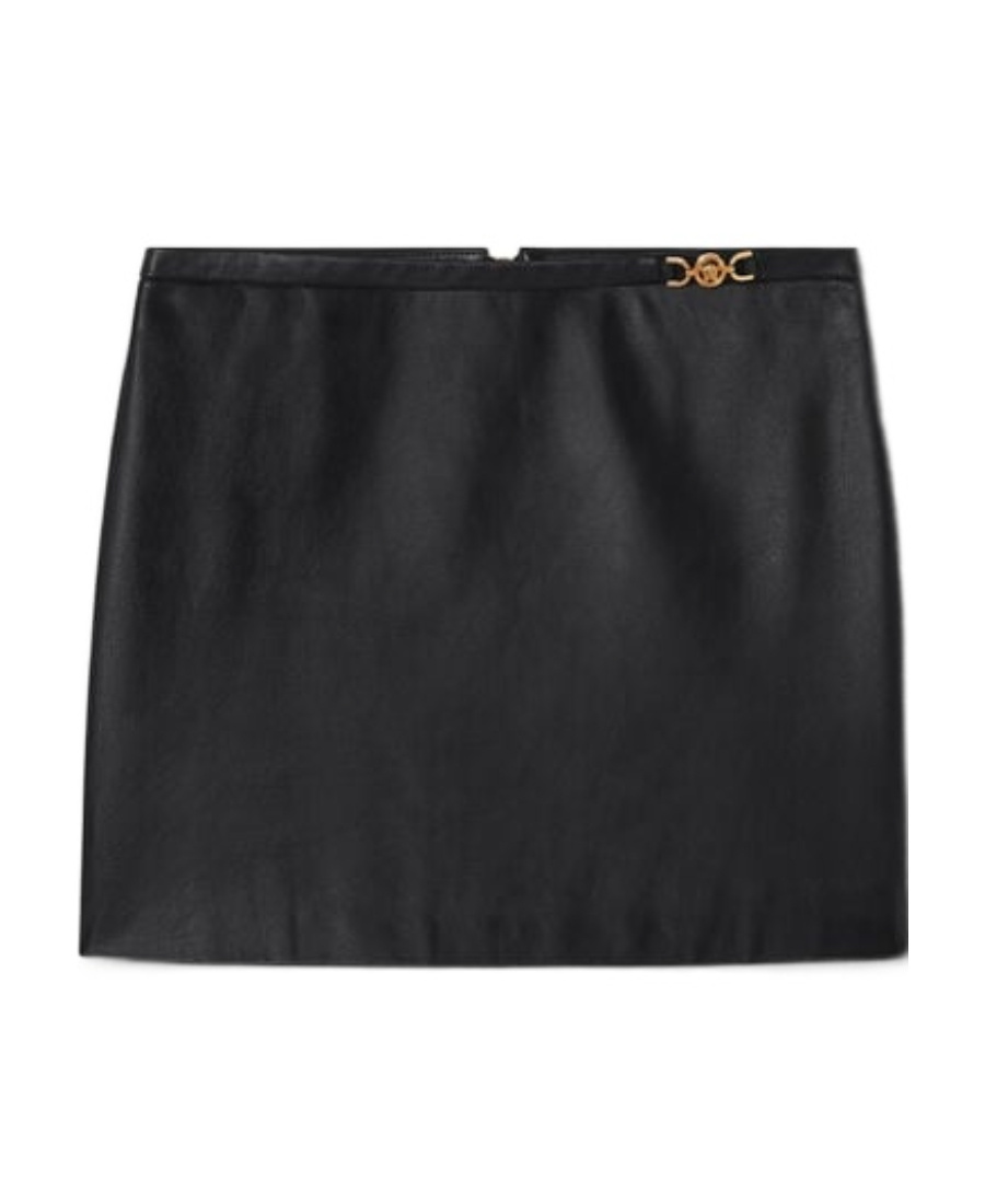 Versace Medusa-embellished Leather Miniskirt In Black