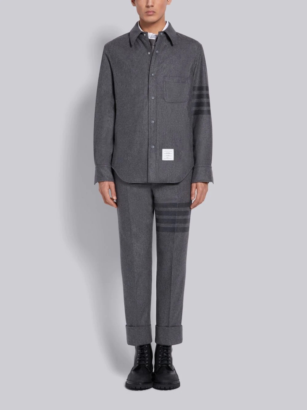 Thom Browne Flannel Tonal 4-bar Shirt Jacket In Black
