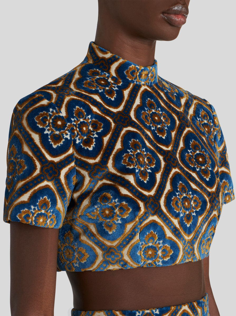 Etro Abstract-print Velvet Crop Top In Black