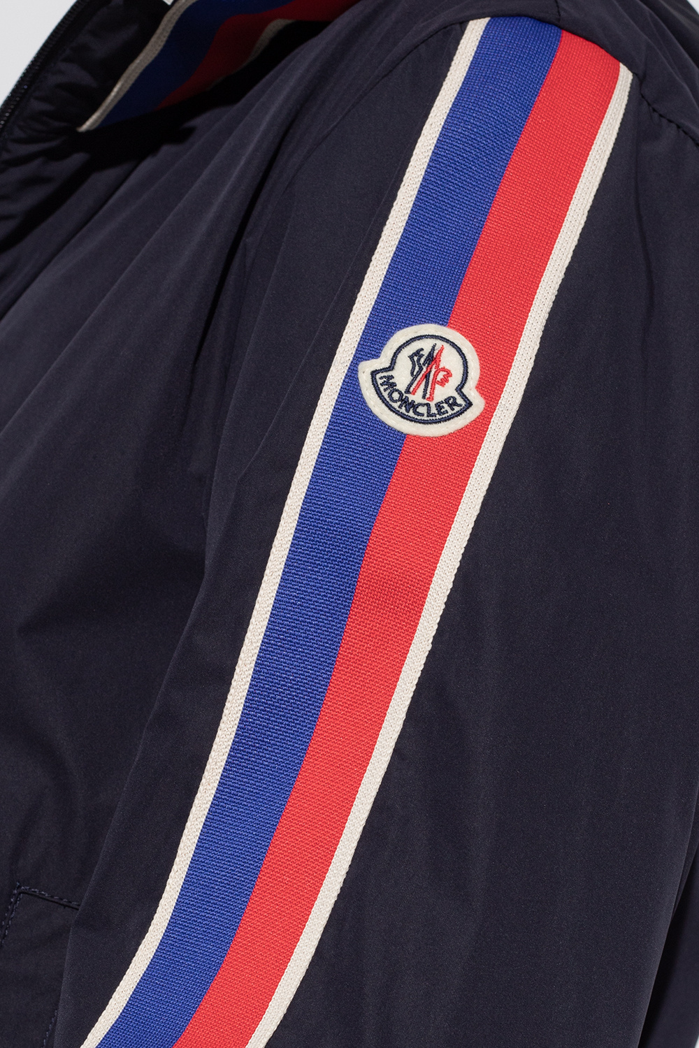 Moncler Stripe-detail Hooded Jacket In Blue