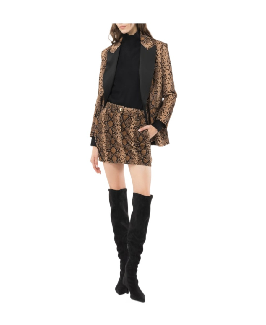 Pinko Python-print Cotton Miniskirt In Brown