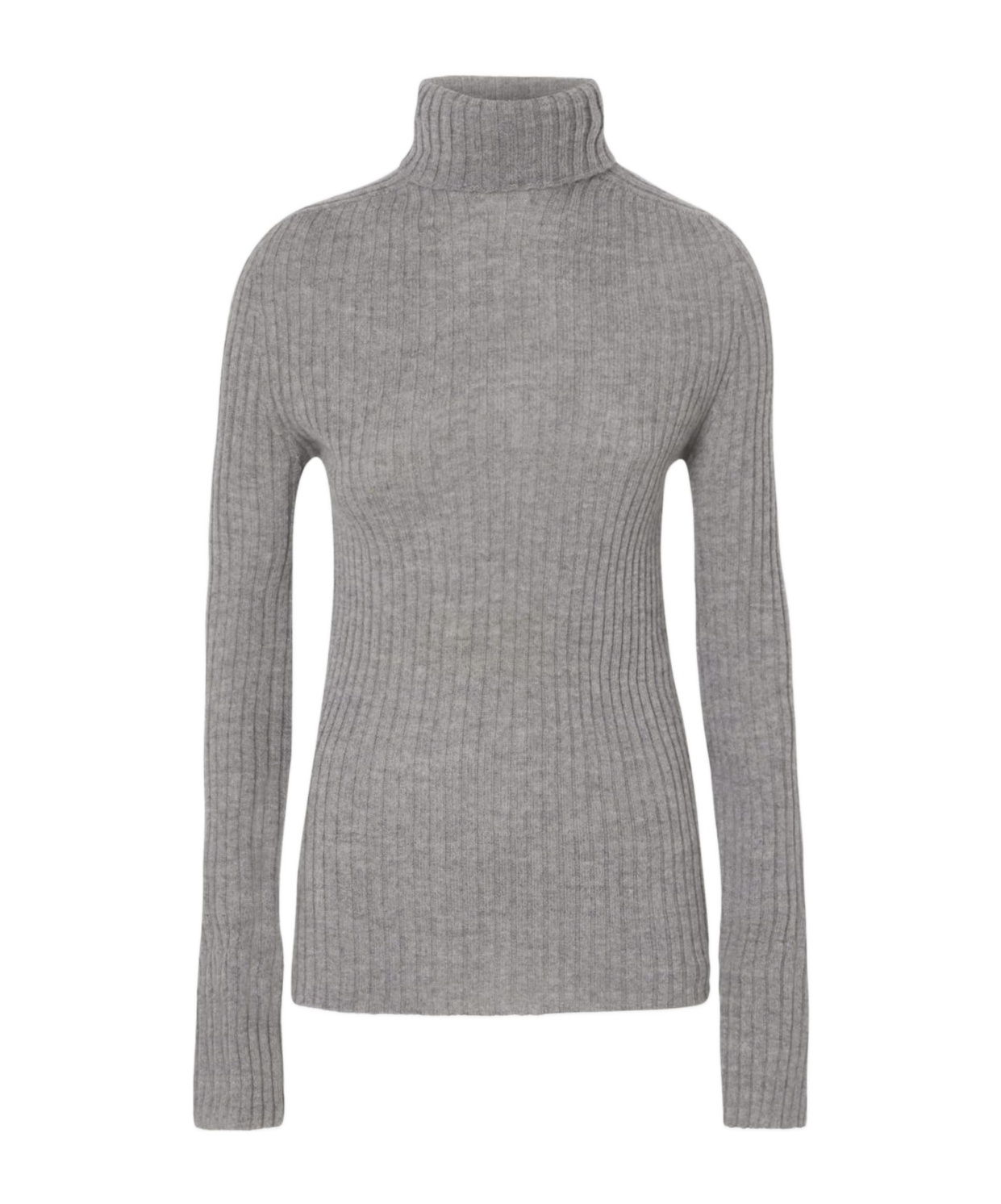 Pinko High-neck Ribbed Cashmere-blend Sweater With Lurex Cuffs In Gray