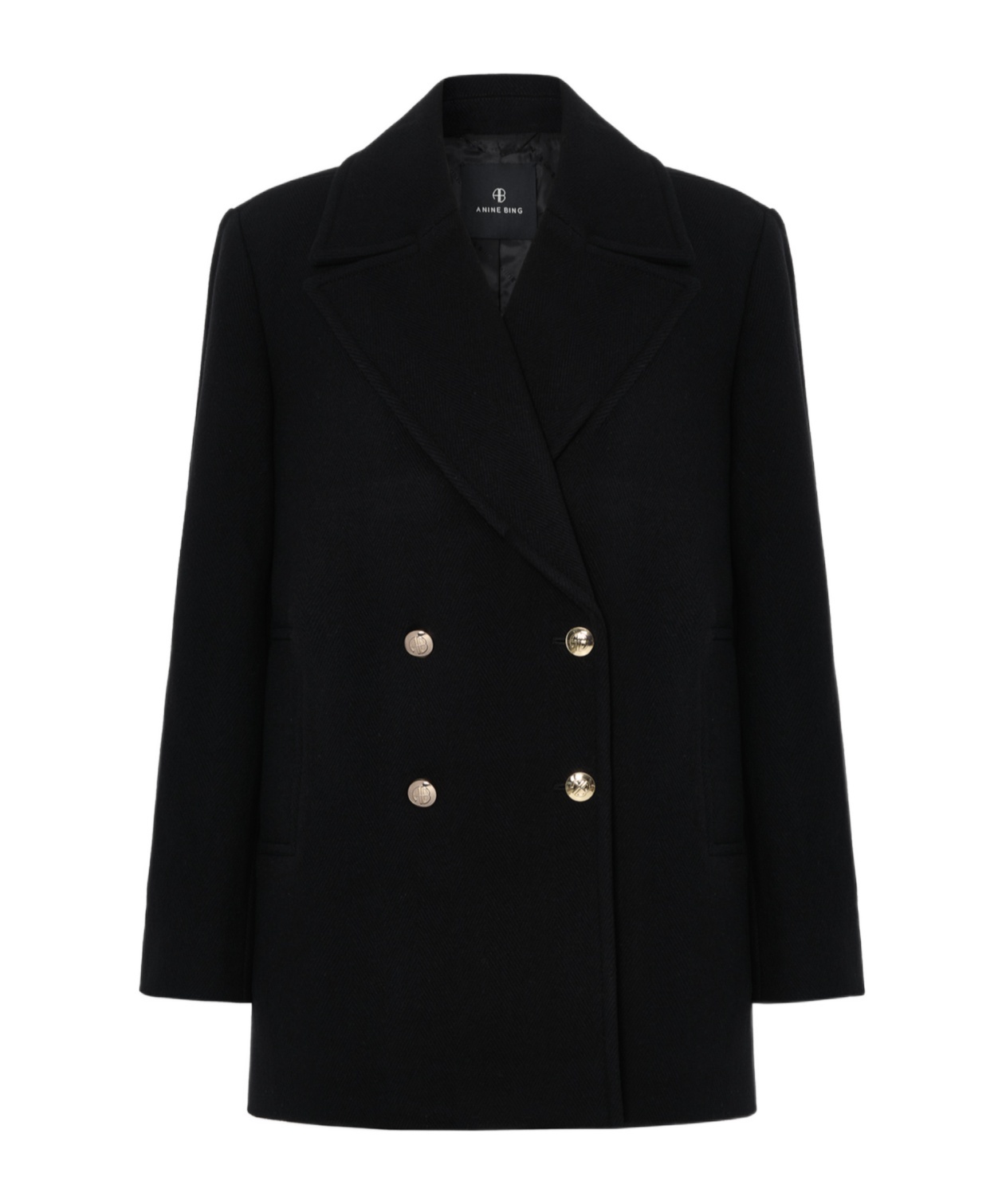 Shop Anine Bing Glenn Peacoat In Black