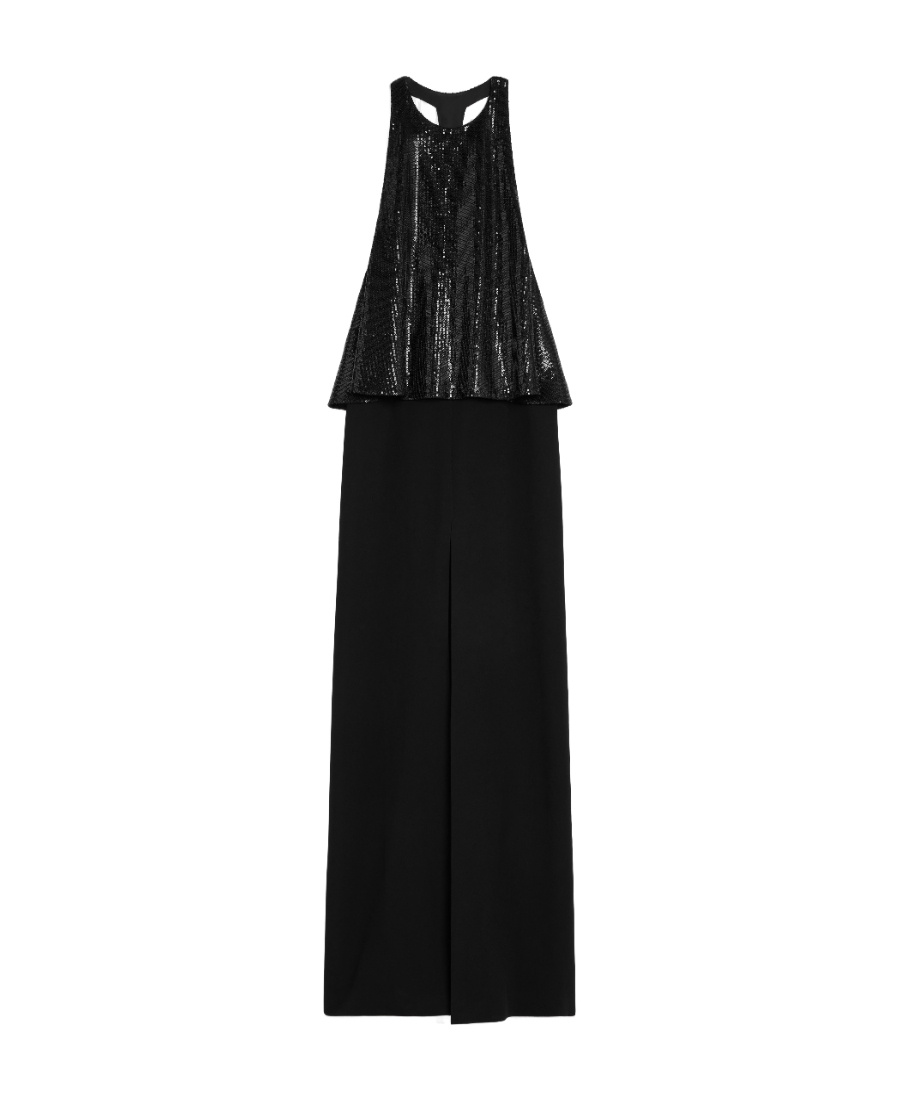 Celine A Round-necked Lotus Leaf Edge Dress In Black