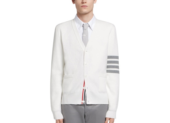 Thom Browne Stripe Sleeve Milano Stitch Cardigan In White