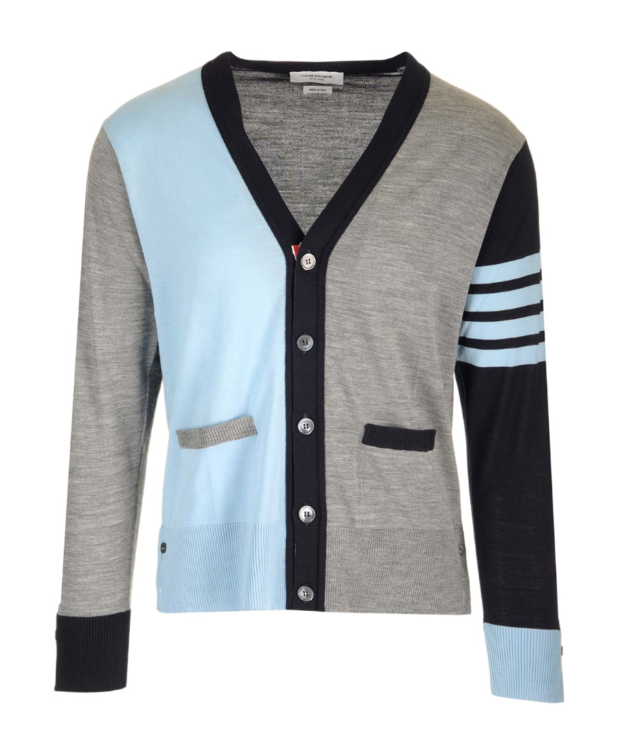 Shop Thom Browne 4-bar Stripe V-neck Cardigan In Gray