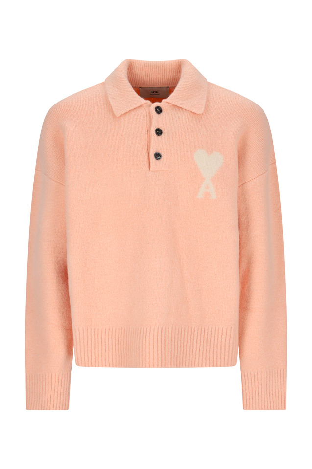 Ami Alexandre Mattiussi Ami Paris Powder Pink Ami De Coeur Polo Sweater Men In Orange