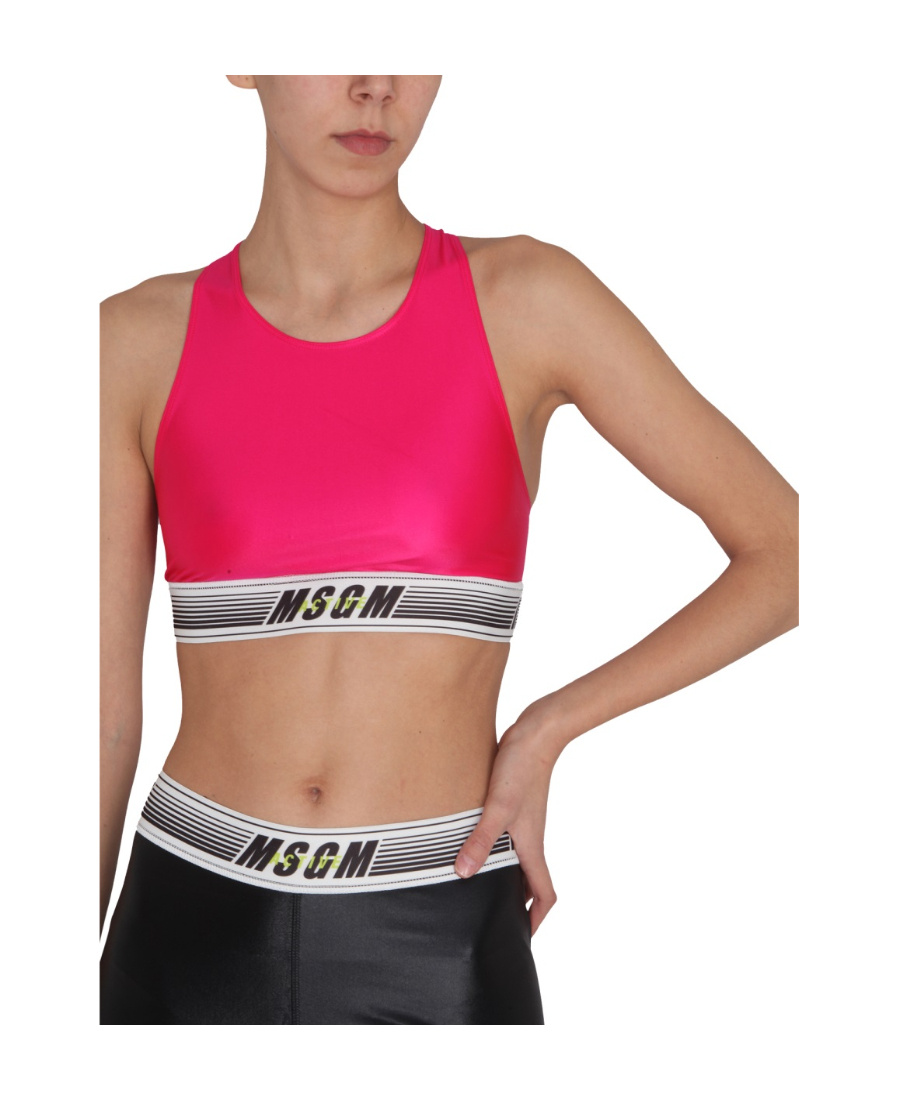 Msgm Logo-print Cropped Top In Pink