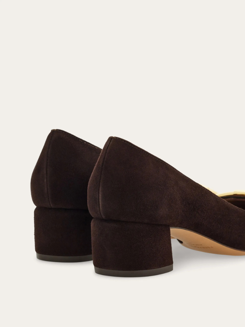 Ferragamo Mara Suede Gancini Block-heel Pumps In Green