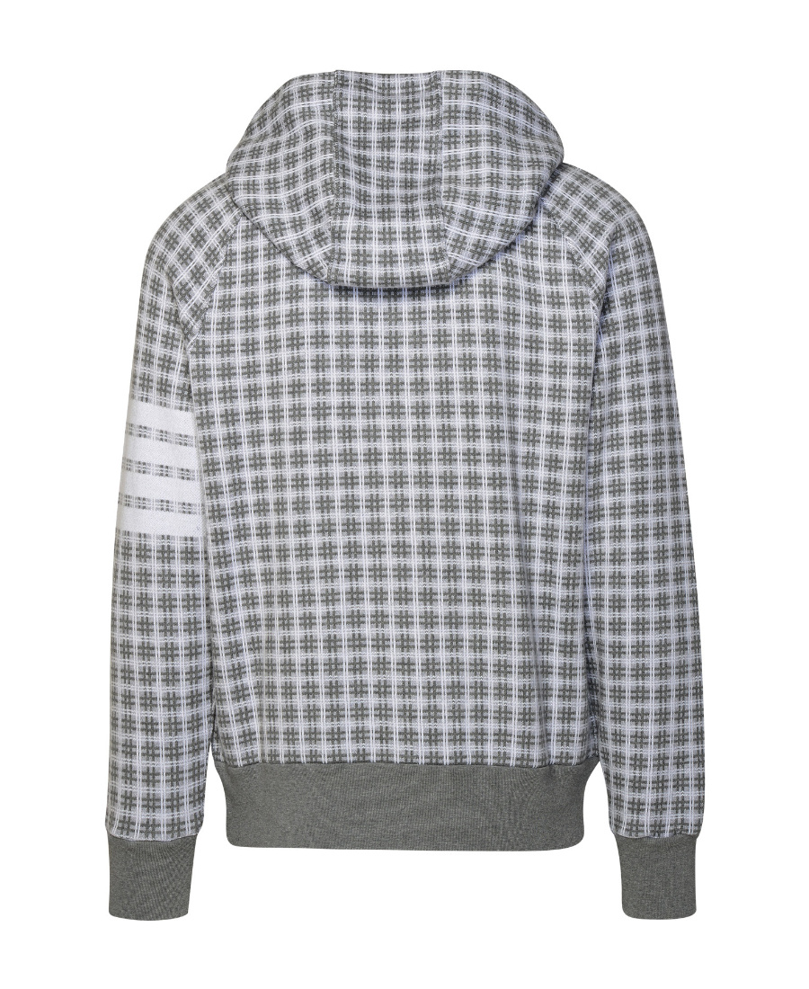 Thom Browne Checked Jacquard-knit Cotton Zip-up Hoodie In Gray