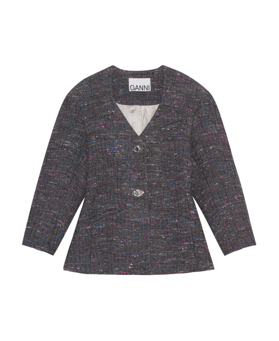 Ganni Fitted Wool Blazer In Black