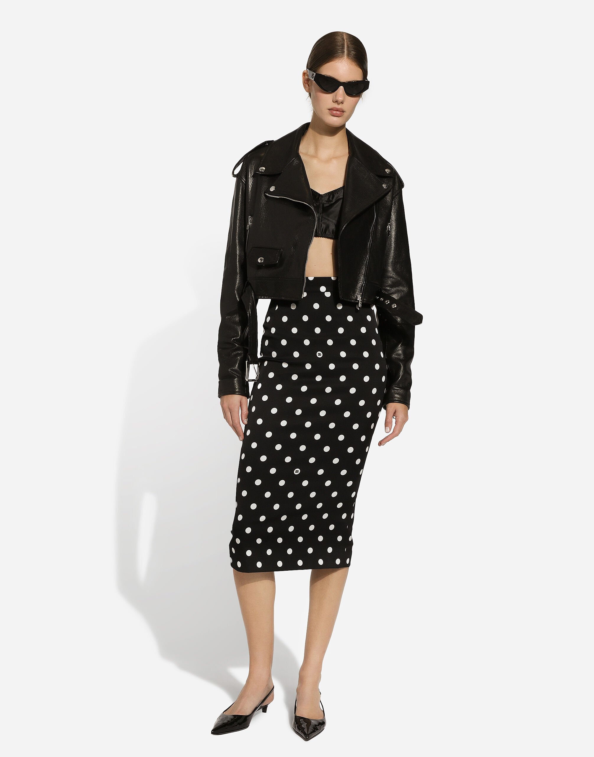 Dolce & Gabbana Cropped Leather Biker Jacket In Black