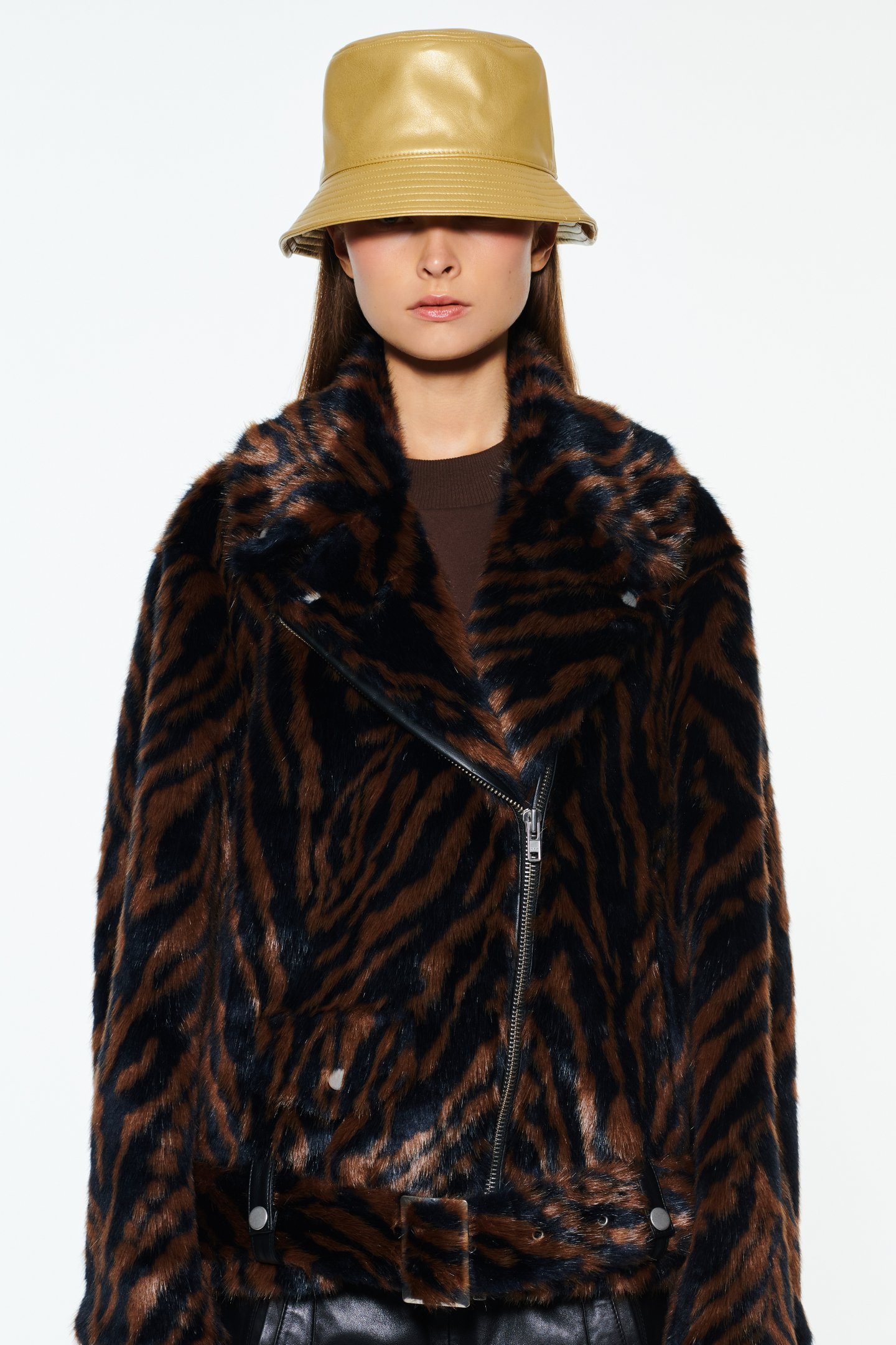 Stand Studio Tiger-print Biker Jacket In Black
