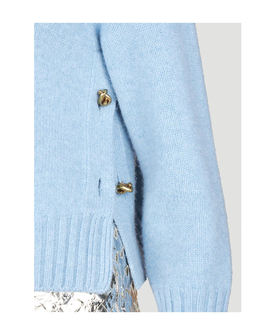 Bottega Veneta Felted Wool Knit Sweater With Side Buttons In Blue