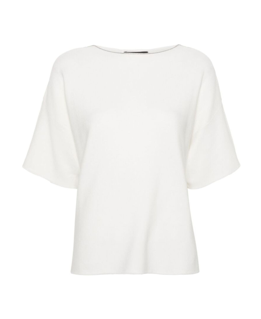 Fabiana Filippi Bead-trim Boat-neck Cotton Sweater In White