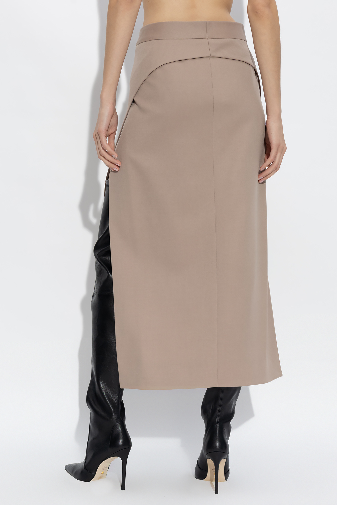Attico The Side Slit Midi Skirt In Nude