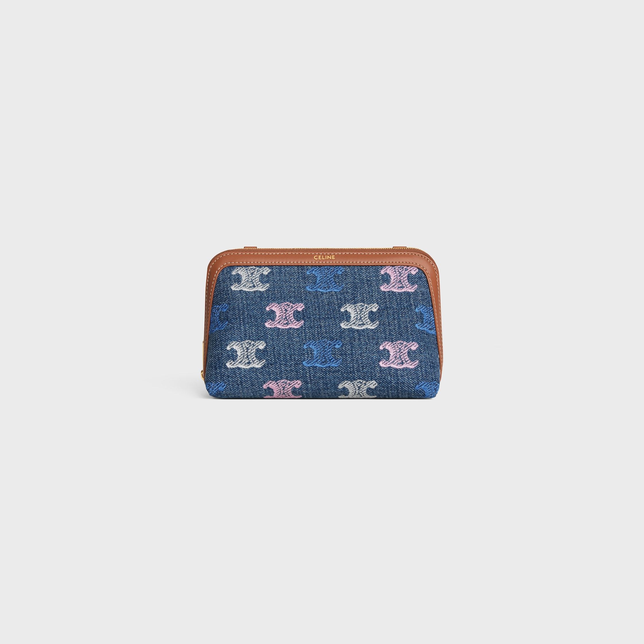 Celine Clutch On Chain Cuir Triomphe In Denim With Triomphe All Over In Blue