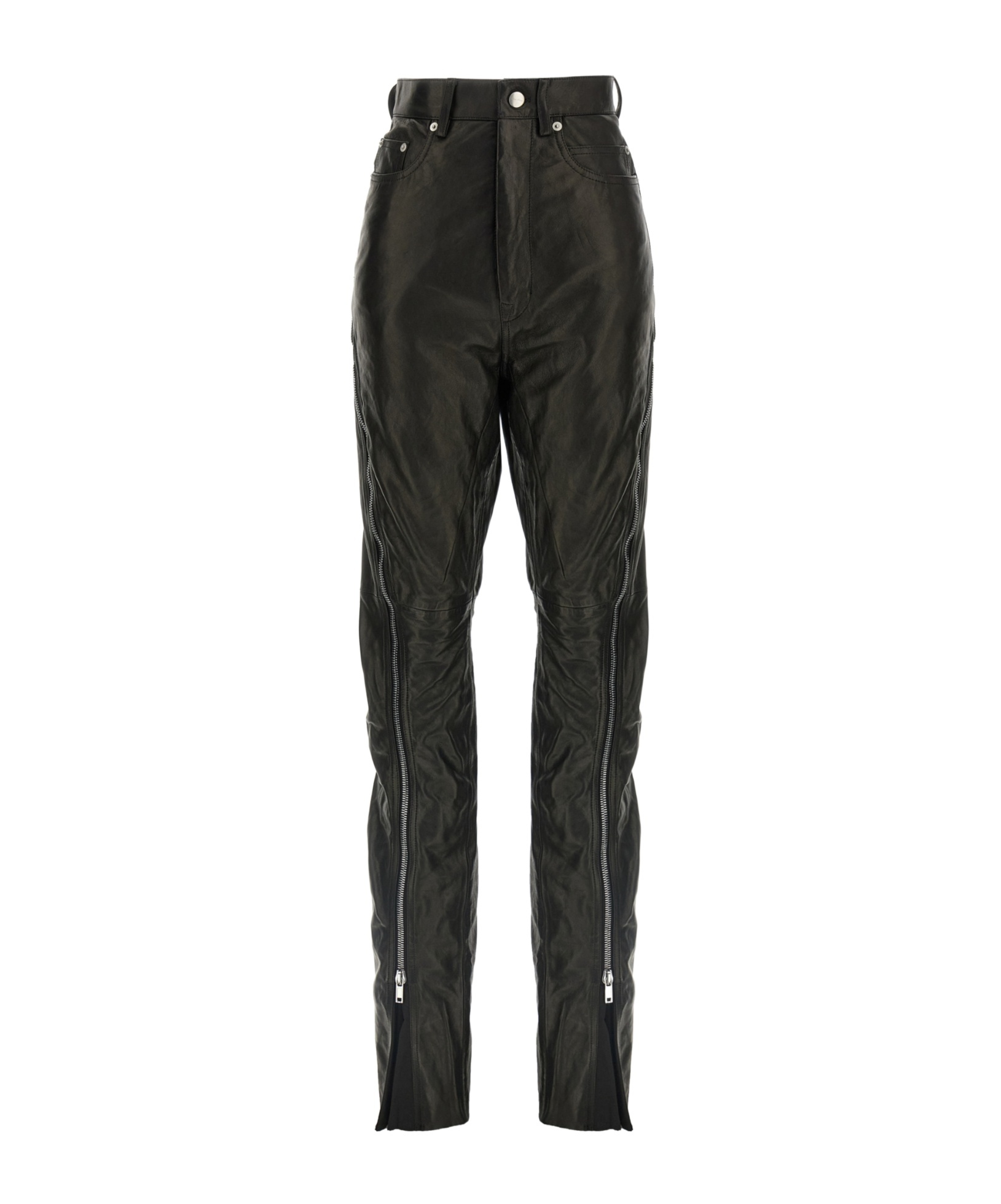 Rick Owens Bolan Banana Zip-detail High-waisted Leather Trousers In Black