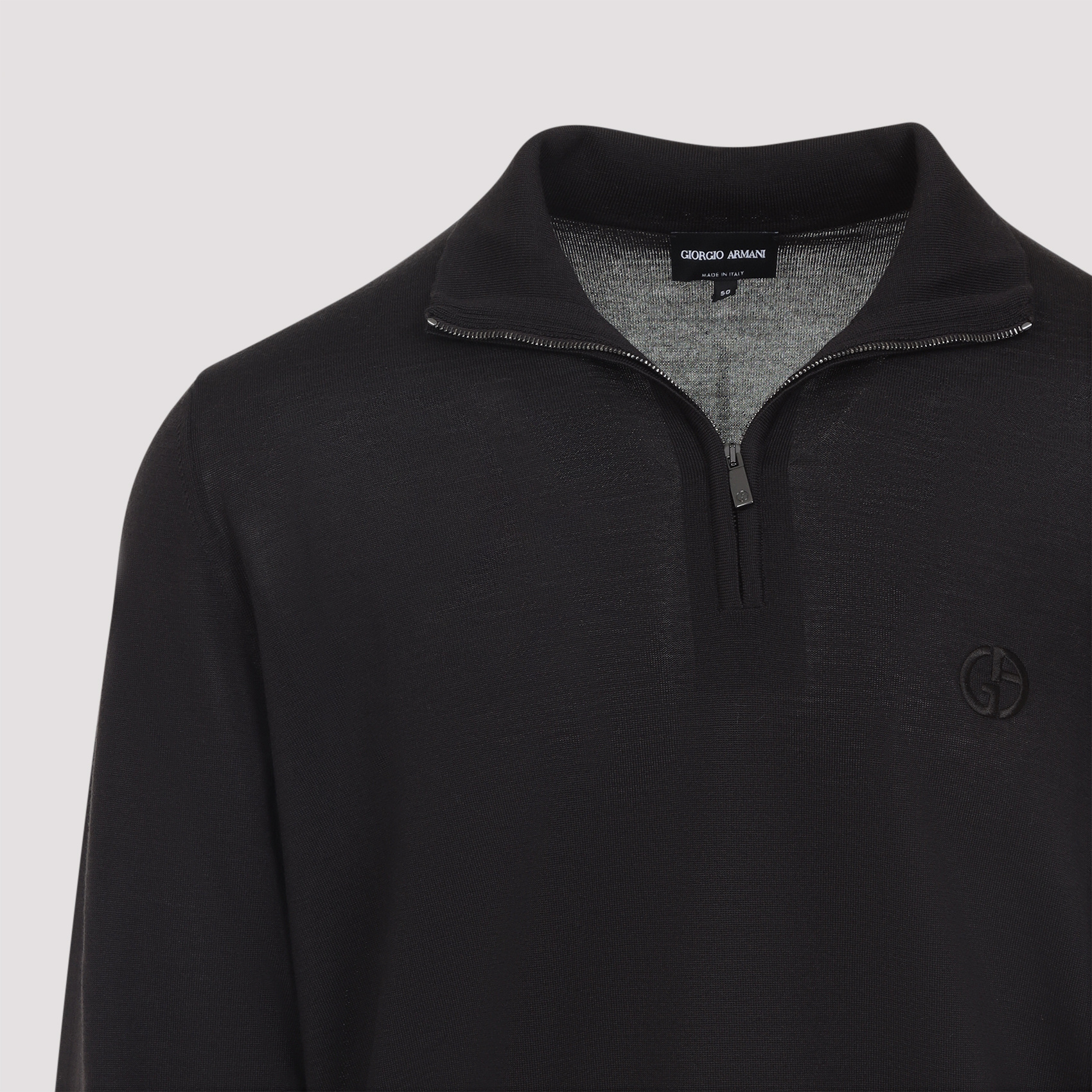 Giorgio Armani Classic Zip-up Pullover Crafted From Virgin Wool In Black