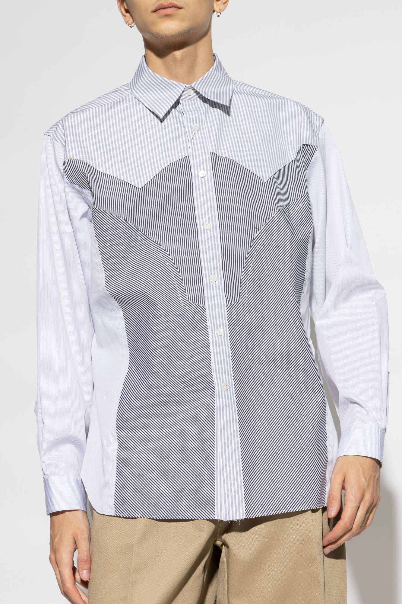 Maison Margiela Striped Patchwork Shirt In White