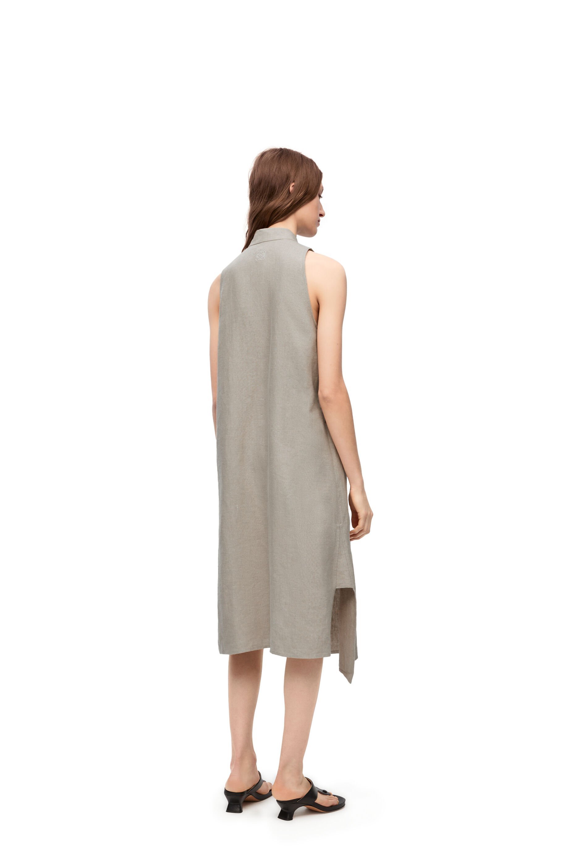 Loewe Asymmetric Shirt Dress In Linen In Brown