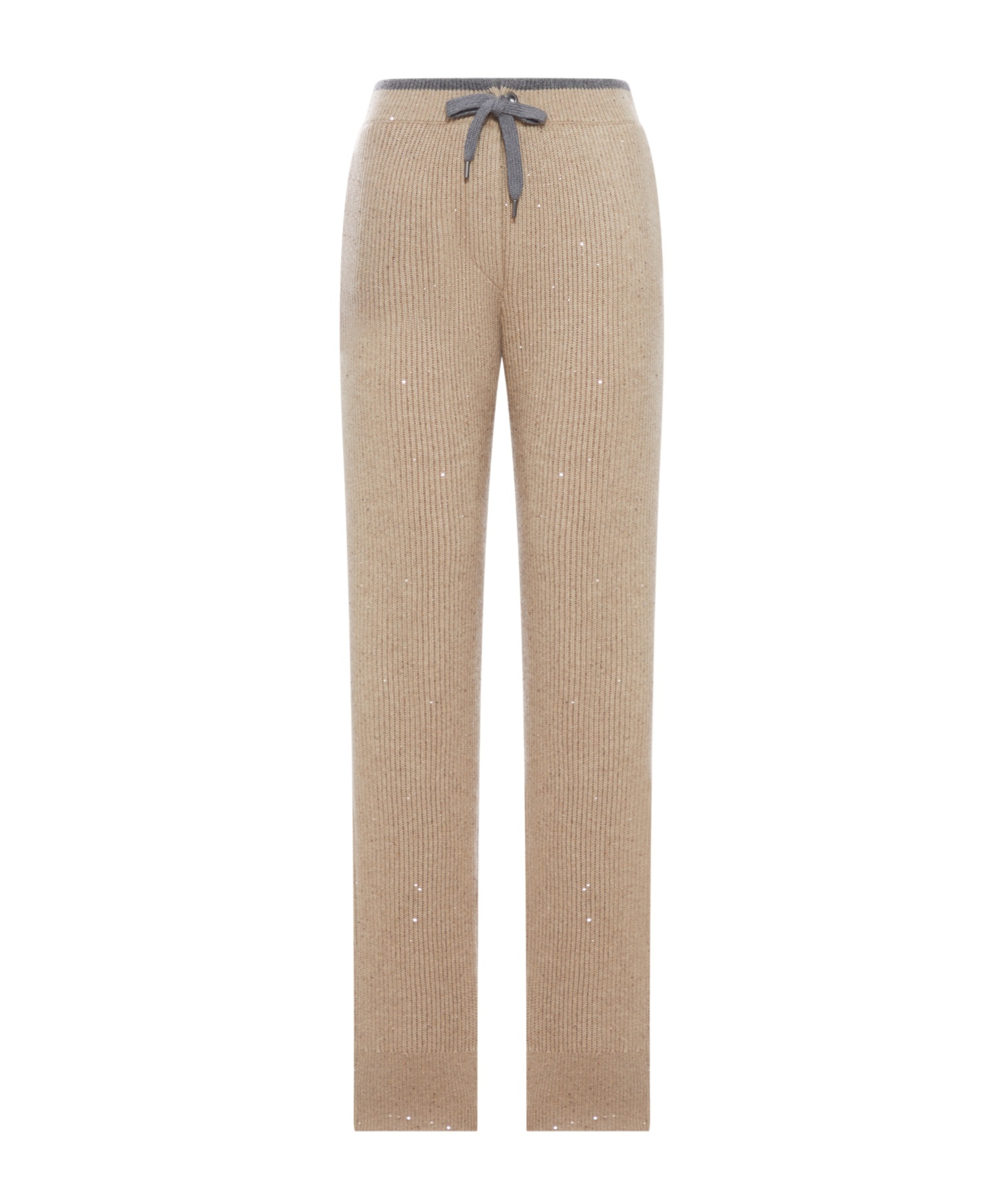 Brunello Cucinelli Ribbed-knit Embellished Trousers In Brown
