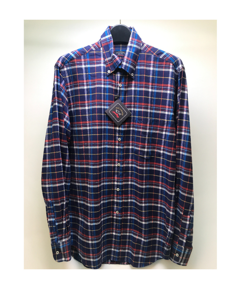 Shop Paul & Shark Lapel Plaid Long-sleeved Shirt In Black