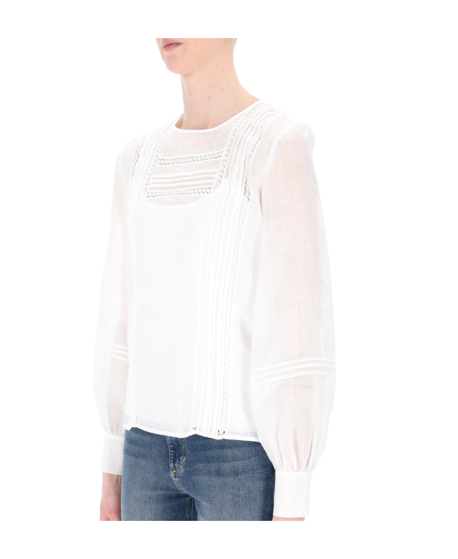 Max Mara Long-sleeved Round-neck Blouse In White