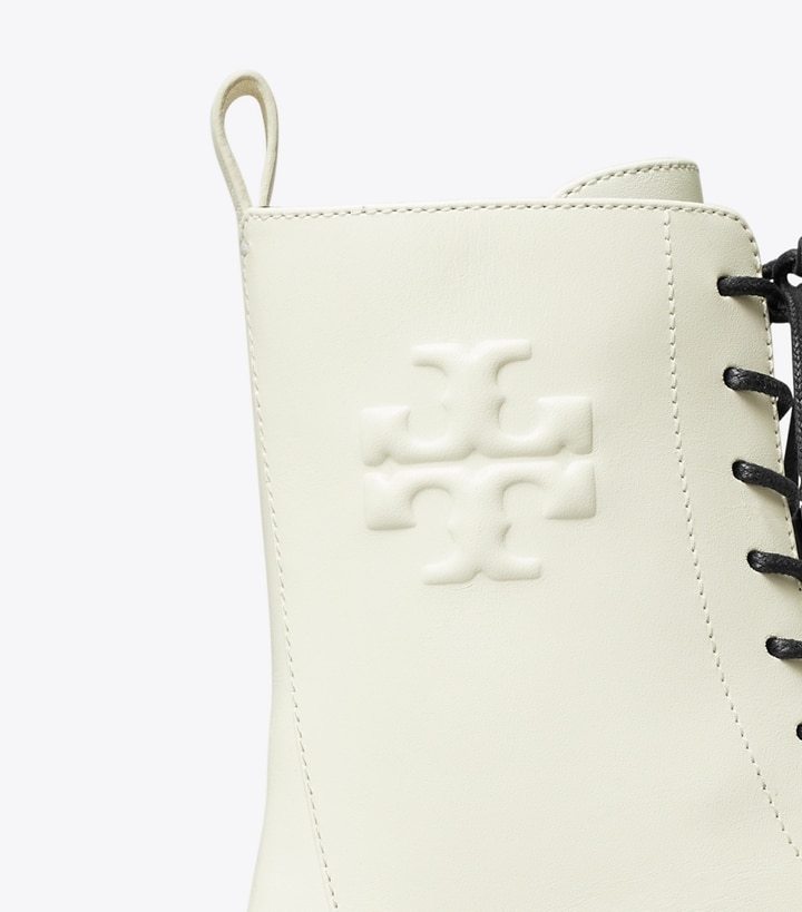 Tory Burch Double T-embossed Leather Boots In White