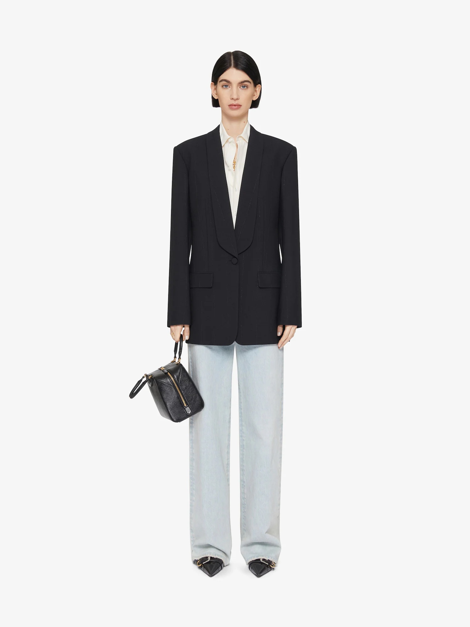 Givenchy Metallic Pinstripe One-button Blazer In Black