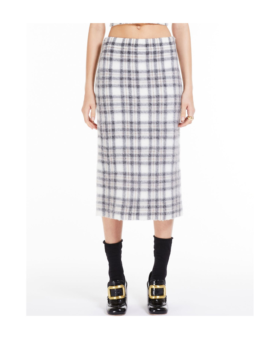 Sportmax Check-pattern Midi Skirt In Gray