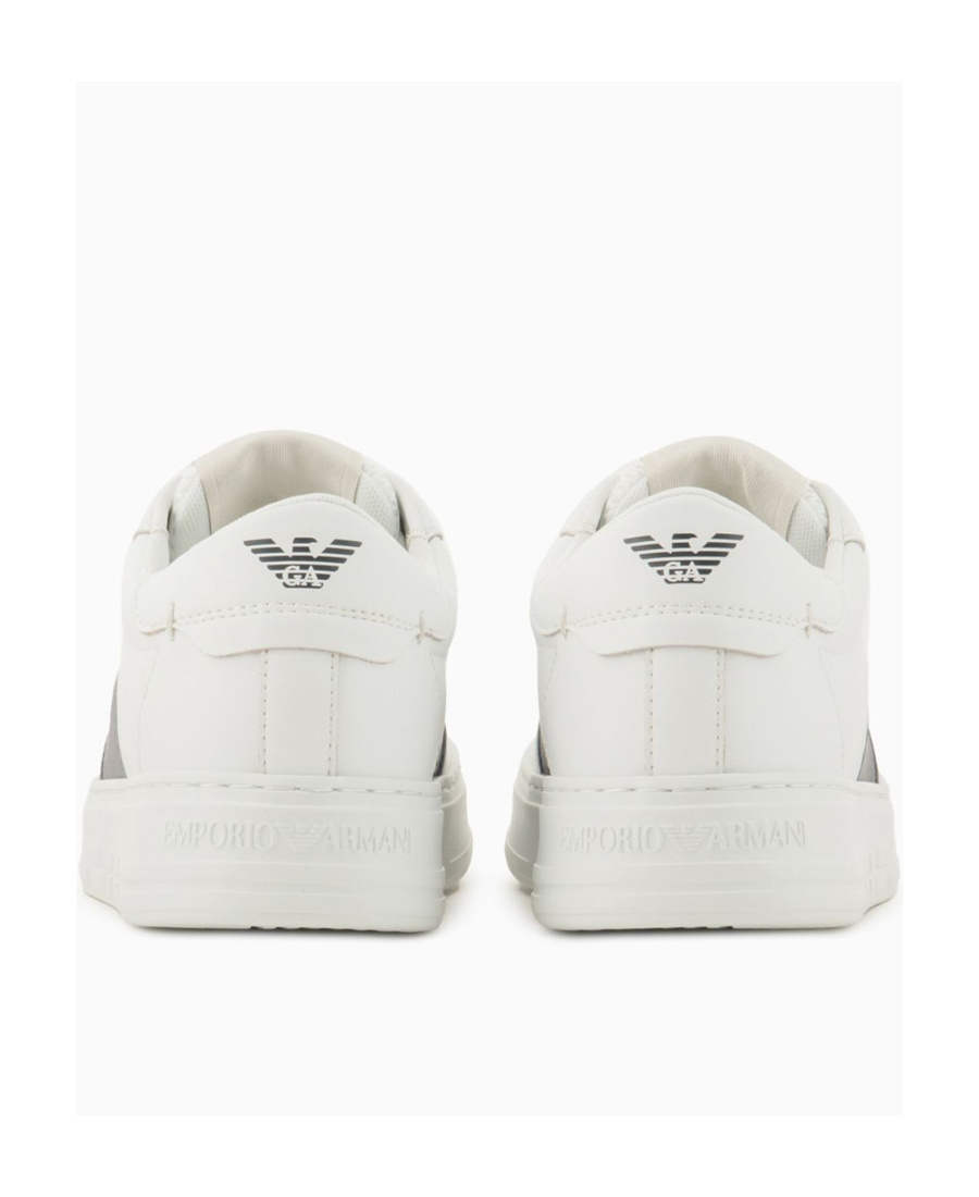 Emporio Armani Calf Leather Grained Texture Sneakers In White
