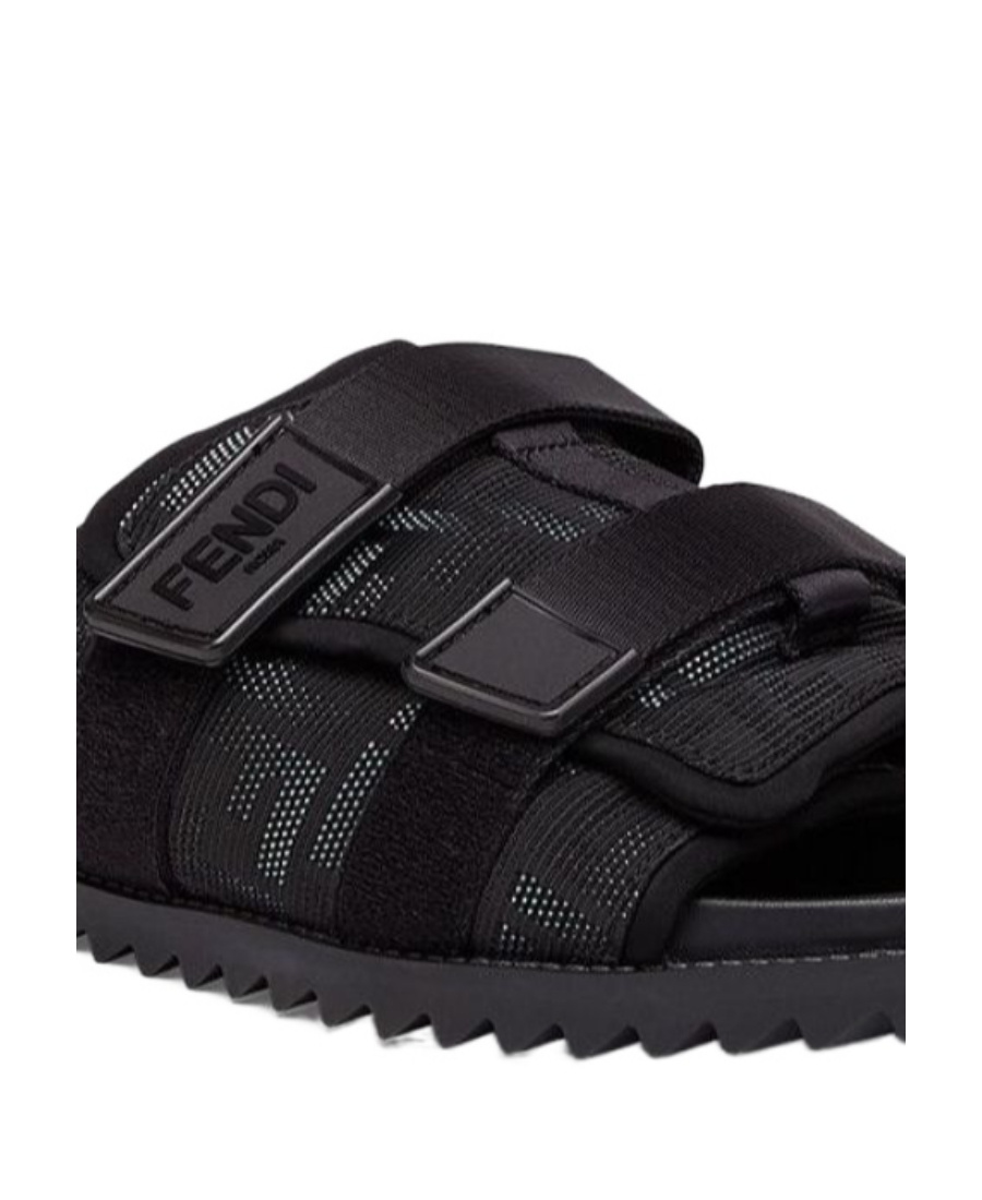 Fendi Monogram-print Sliders In Black