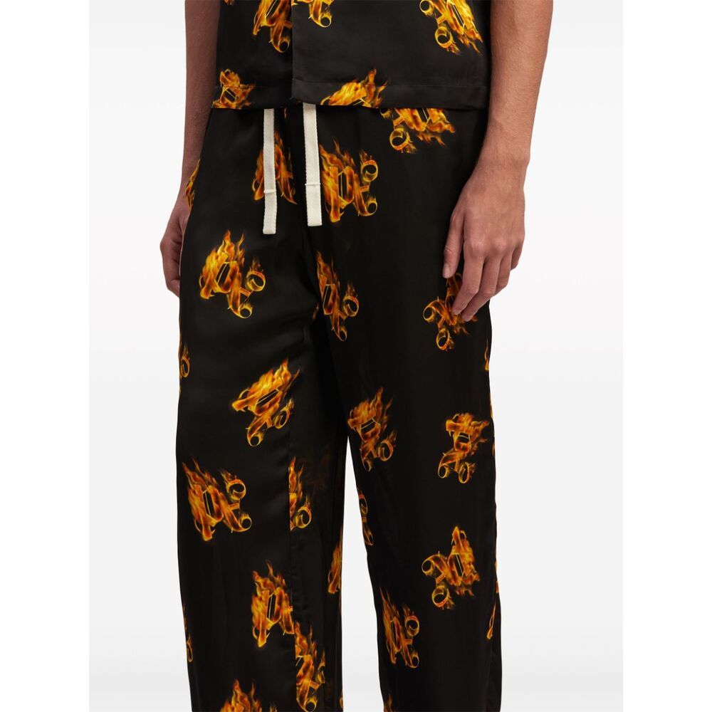 Palm Angels Burning Monogram-embroidered Track Pants In Black
