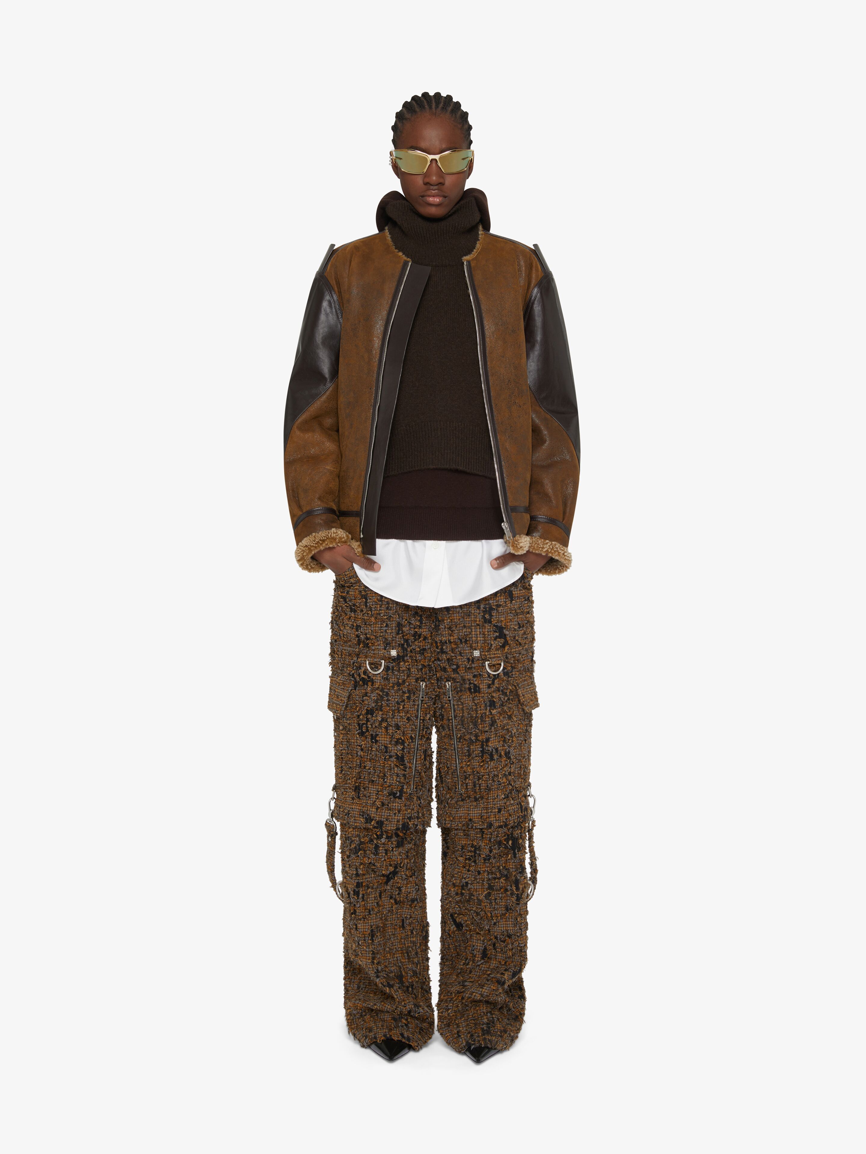 Givenchy Jacket In Leather And Shearling In Brown